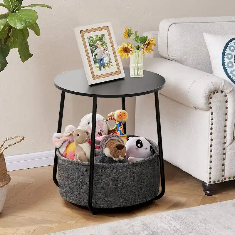 Comodino moderno con cesto in tessuto per camera da letto o cameretta