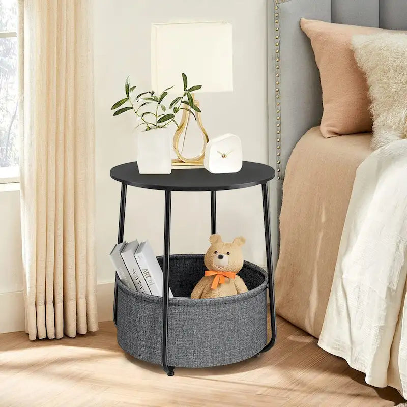 Comodino moderno con cesto in tessuto per camera da letto o cameretta
